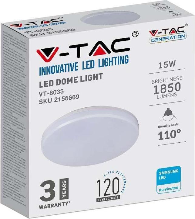 Actual product image V-TAC VT8033 15W LED Ceiling Light SAMSUNG Chip Frameless Round 4000K IP44 120lmW (1850 lm)