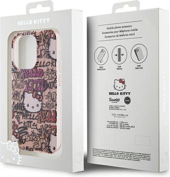 Actual product image Hello Kitty HKHCP15XHDGPTP iPhone 15 Pro Max 6.7" różowy/pink hardcase IML Tags Graffiti (Apple iPhone 15 Pro Max)