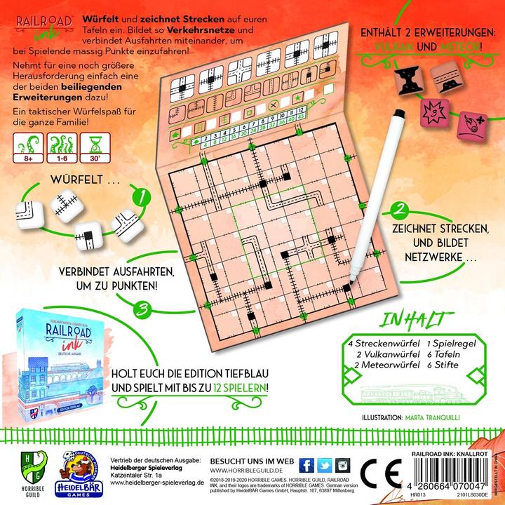 Valori nutrizionali e ingredienti Horrible Guild HR013 - Inchiostro ferroviario: Edizione rosso vivo, gioco di dadi, 1-6 giocatori, da 8 anni (Tedesco)