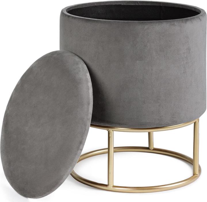 Image du produit Bizzotto Tabouret Polina Gris rond avec espace de rangement