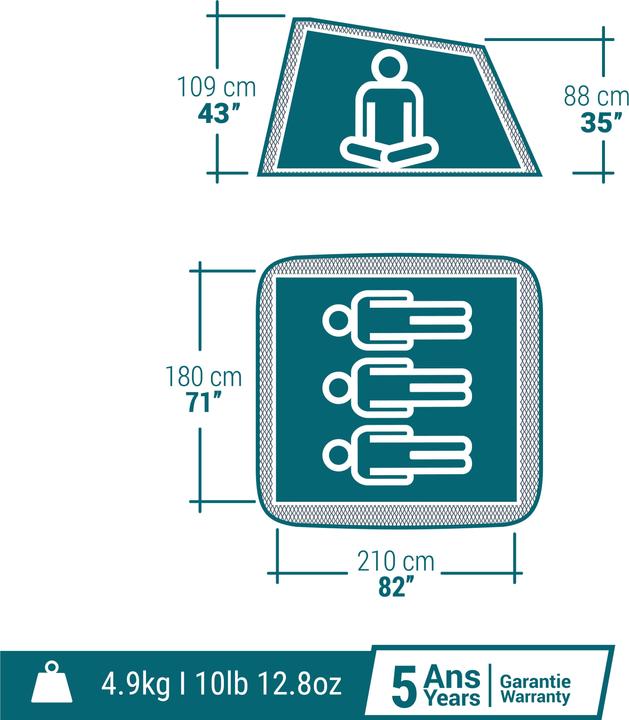 Image du produit Quechua Tente de camping pliante - 2 Seconds Fresh & Black pour 3 personnes (Tente instantanée, 4.90 kg, 3 personnes)