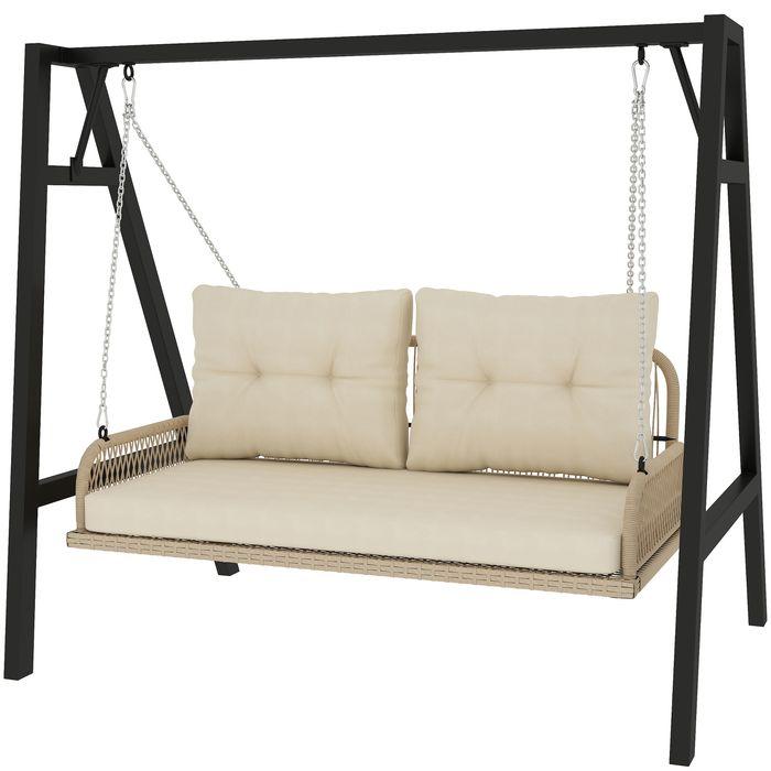 Immagine prodotto Swisshandel24 2-Sitzer Hollywoodschaukel Rattan, bis 240 kg, 115x66x44 cm Beige