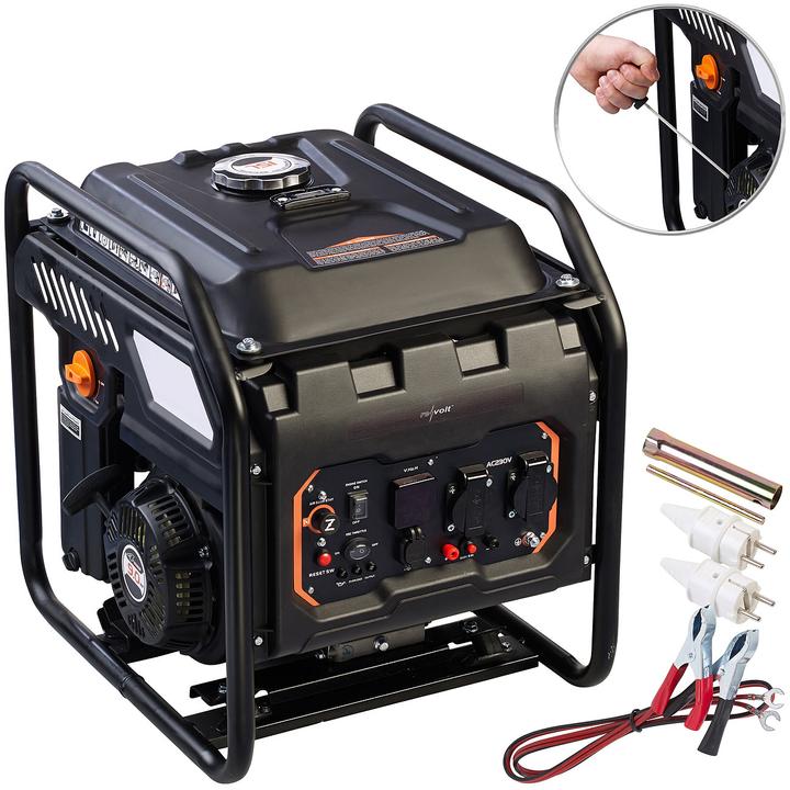 Immagine prodotto Revolt Generatore inverter a benzina, display, 1x 230V, 1x 12V, 2x USB (15 l)