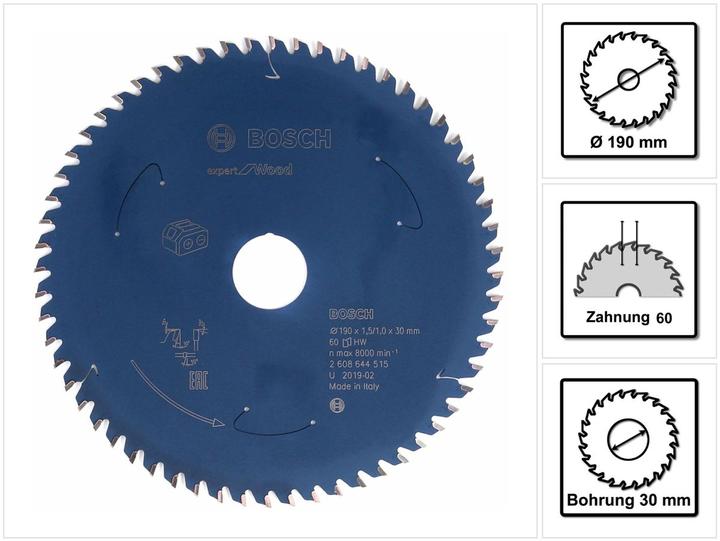 Immagine prodotto Bosch Professional Zubehör Lama circolare a batteria Expert per legno, 190 x 1,5/1 x 30, 60 denti
