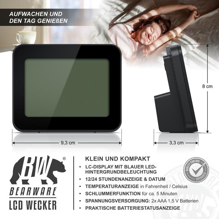 Produktbild Bearware Wecker digital, Reisewecker kompakt mit Temperaturanzeige Schlummerfunktion, Messung Temperatur