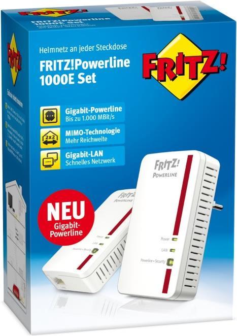 Produktbild AVM FRITZ!Powerline 1000E Set - enthält 2x FRITZ!Powerline 1000E Adapter (1200 Mbit/s)