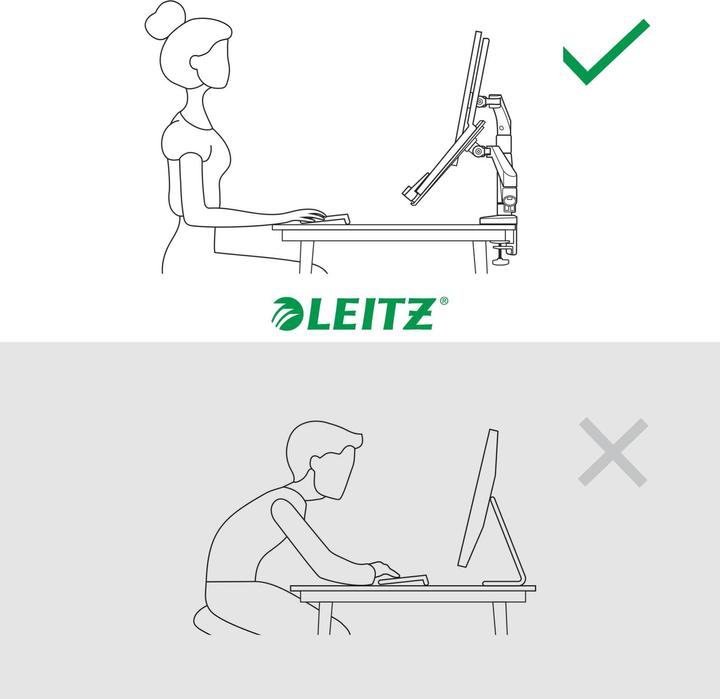 Productafbeelding Leitz Ergo ruimtebesparende dubbele monitorarm met laptophouder (Tabel, 32")