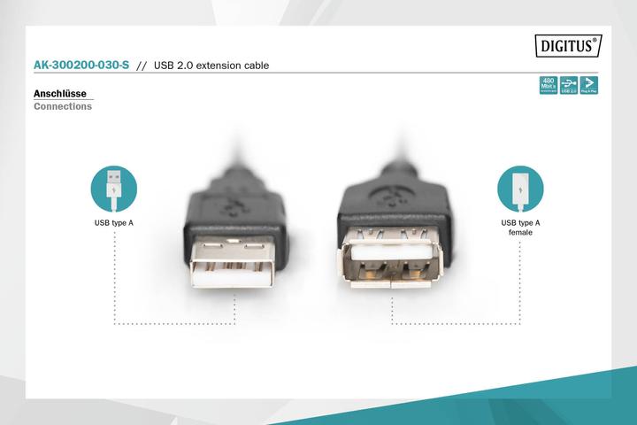 Productafbeelding Digitus USB verlengkabel (3 m, USB 2.0)