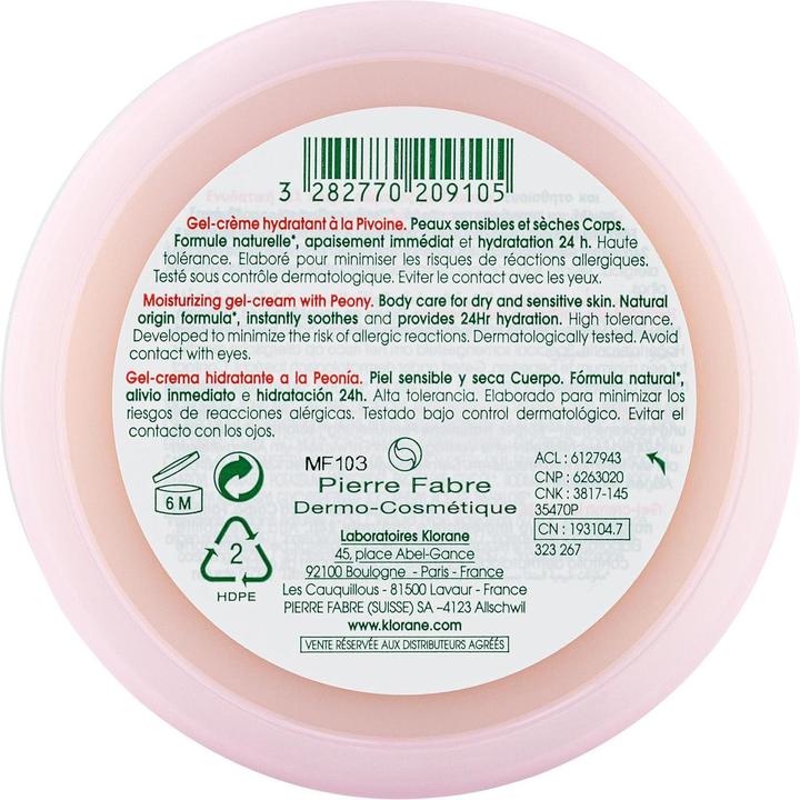 Actual product image Klorane Moisturising gel cream with peony (Body milk, 200 ml)