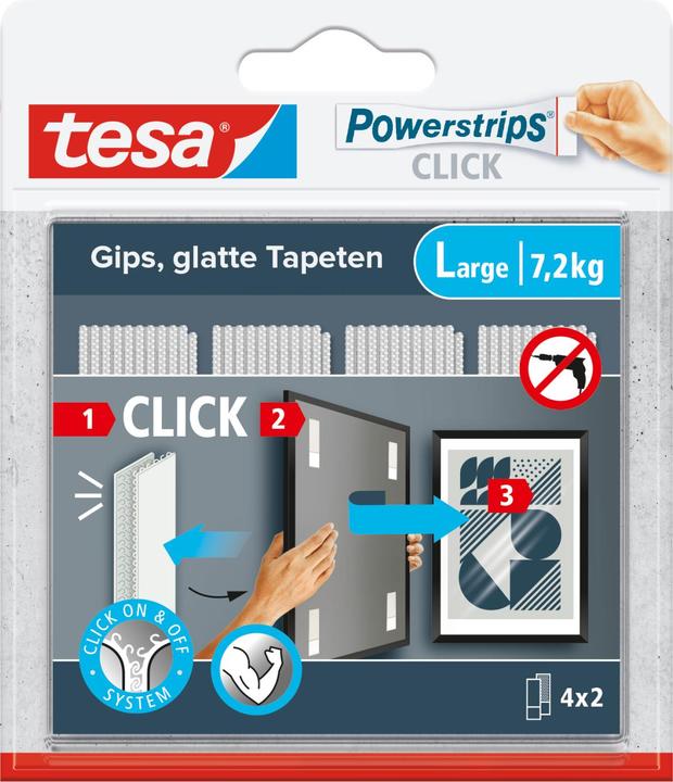 Image du produit tesa Powerstrips CLICK - Pastilles adhésives - Accrocher des images sans percer - Large 7,2kg - 4 x 2 (7.20 kg)