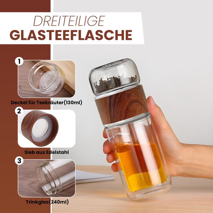 Immagine prodotto Gewürzladen Näfels Drehbare Teeflasche aus hitzebeständigem Glas mit Teefilter - to go (0.24 l)