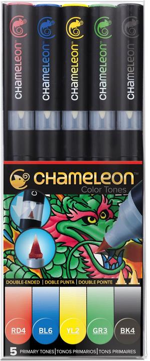 Chameleon Watercolour Brushpens primary colours, 5 pieces (Yellow, Green, Blue, Black, Red, 5 x)