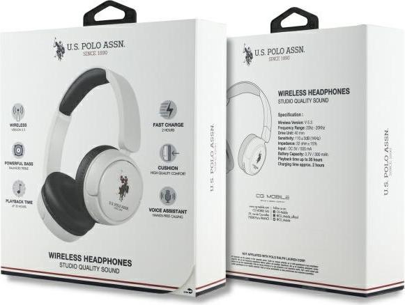 Produktbild U.S. Polo US Polo Bluetooth Headphones USHPV6PUNH White DH Color Logo (30 h)