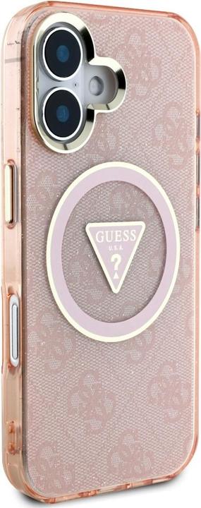 Immagine prodotto Guess Case IML Metal Glitter 4G Circle Triangle MagSafe for iPhone 16 pink (Apple iPhone 16)