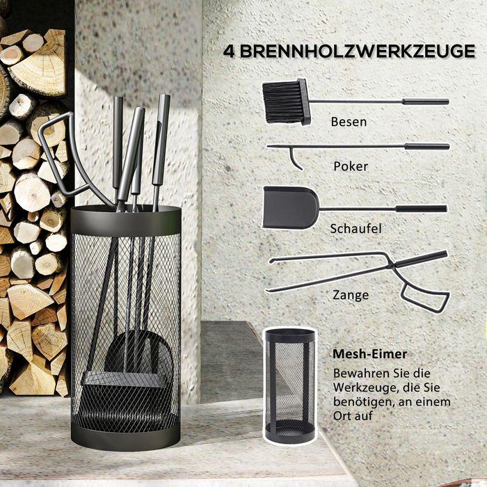 Actual product image Swisshandel24 Kaminbesteck Set Kaminzubehör mit Besen, Schaufel, Zange, Schürhaken und Korb