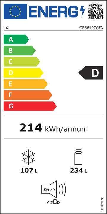 Energy Label LG GBB61PZGFN Front: Steel, height 186 cm (341 l)