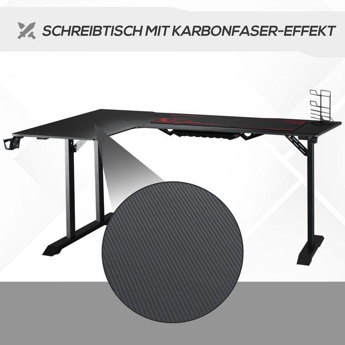 Actual product image Swisshandel24 Gaming table Desk L-shaped with headphone hook Cup holder MDF metal Black+Red 168x