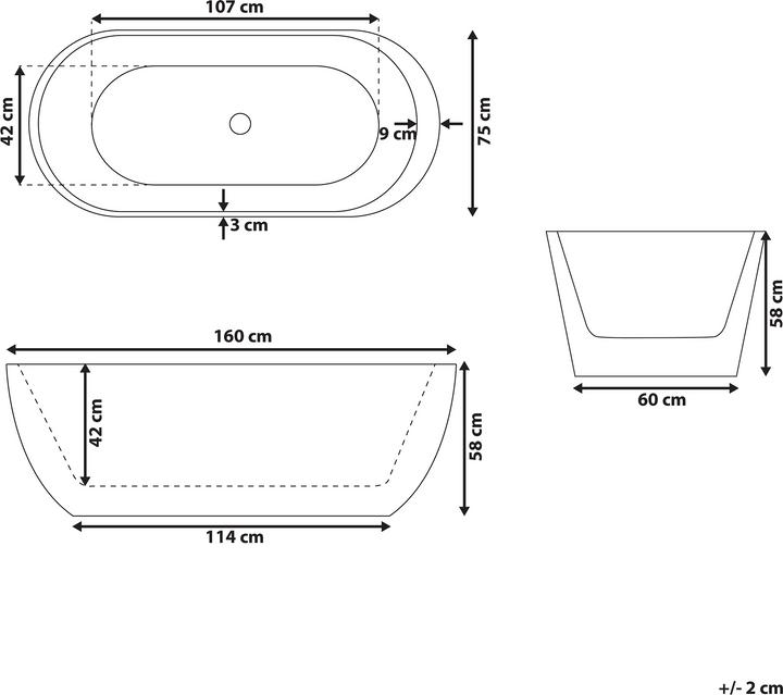 Produktbild Beliani Badewanne freistehend oval weiss 160 x 75 cm NEVIS (203 l, 75 cm, 160 cm)