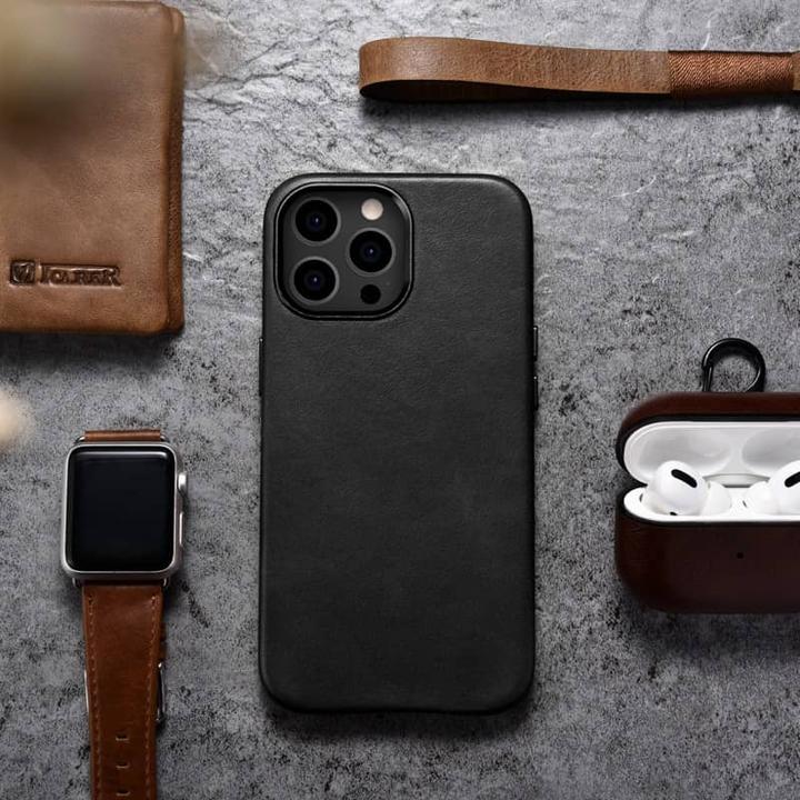 Image du produit iCarer Etui en cuir huilé recouvert de cuir véritable pour iPhone 13 Pro Brown (Compatible avec MagS (Apple iPhone 13 Pro)