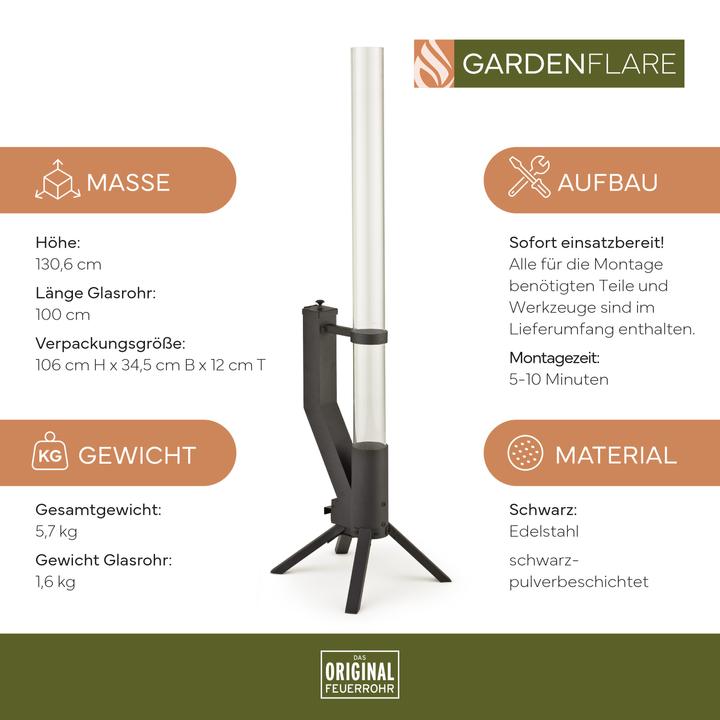 Produktbild Gardenflare Feuerrohr – elegante Edelstahl Feuersäule und Pelletfackel - silber (36 cm)
