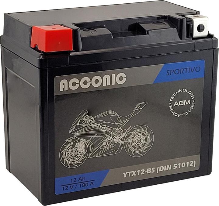 Actual product image Acconic Sportivo AGM YTX12-BS motorbike battery 12Ah 12V (DIN 51012) (12 V, 12 Ah)