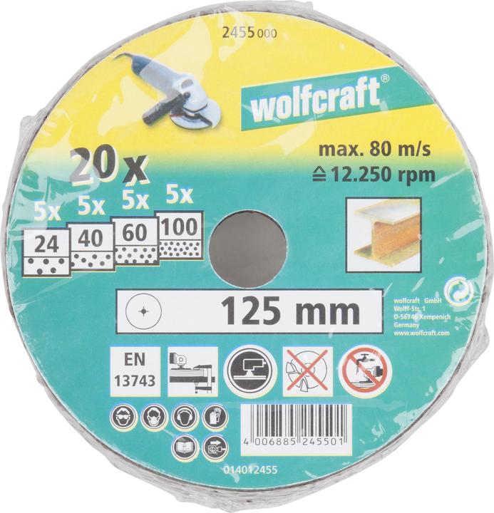 Produktbild wolfcraft 5 Fiberschleifscheiben für Metall, Ø 125 mm, Körnung 24 (24)