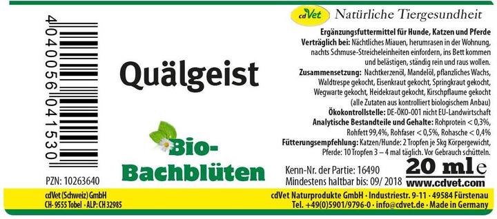Image du produit cdVet Complément alimentaire pour chiens Fleurs de Bach bio, esprit tourmenté, 20 ml (Senior, Adulte, Junior, 1 pcs, 60 g)
