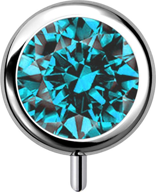 Star Piercing Threadless Zylinder silber front Kristall aqua (ohne Messing, Titan G23)