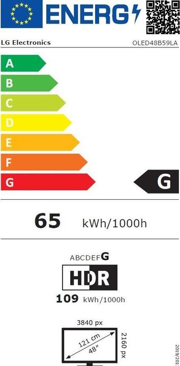 Label énergétique LG OLED48B59LA (48", B5, OLED, 4K, 2025)