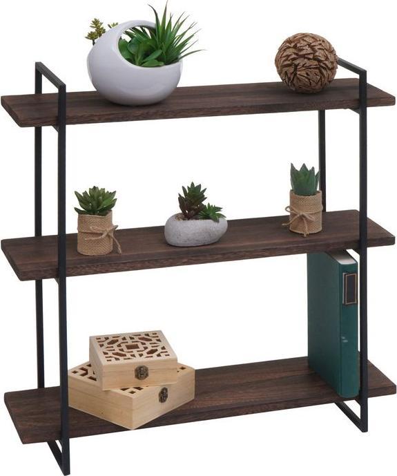 Image du produit Mendler Etagère murale HWC-K78, 3 étagères en bois massif industriel 60x60x18cm - marron foncé, métal noir (60 x 60 x 18 cm)