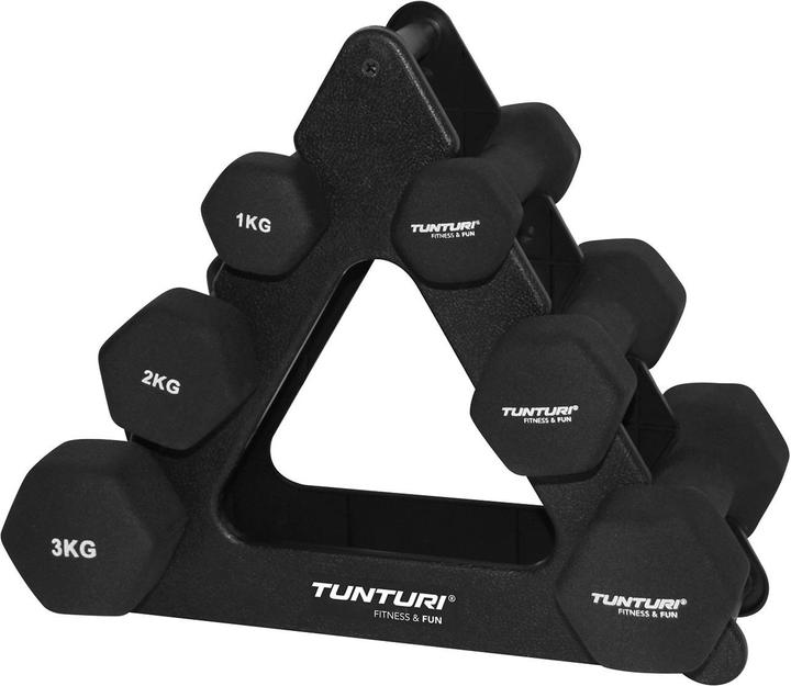 Tunturi Neopren Kurzhantelset mit Ständer (2 x 1 kg, 2 x 2 kg, 2 x 3 kg)