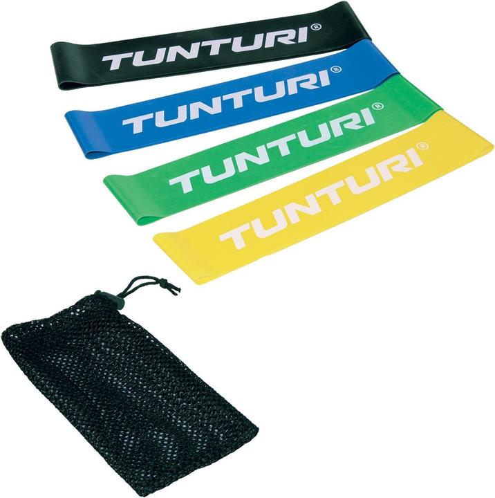 Tunturi Resistance Band Set - Gummi Gymnastikbänder mit Tasche (0.18 m, Extra strength, Easy, Medium, Strong)