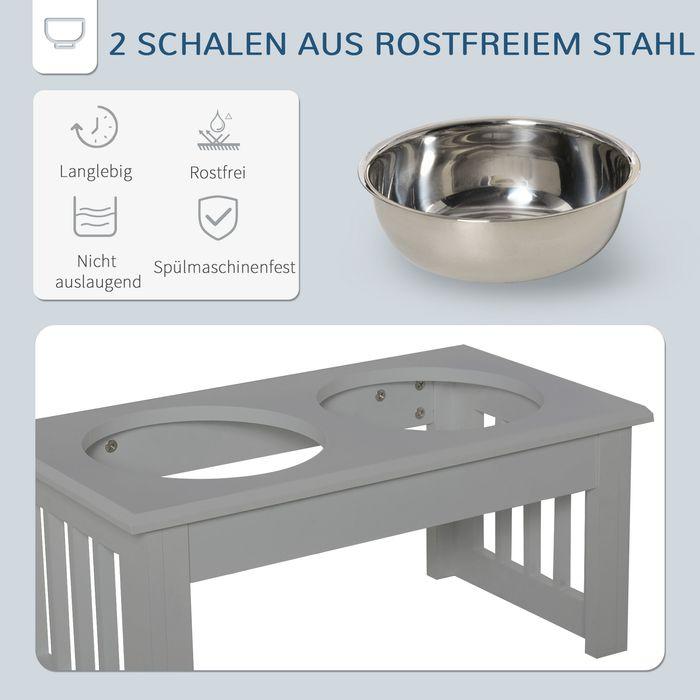 Actual product image Swisshandel24 Dog feeding station, non-slip, 44x24x15cm, grey, 0.9L per bowl (0.90 l)