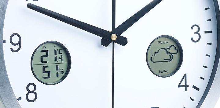 Immagine prodotto St. Leonhard Orologio da parete radiocontrollato con stazione meteo digitale e sensore radio esterno (30 cm)
