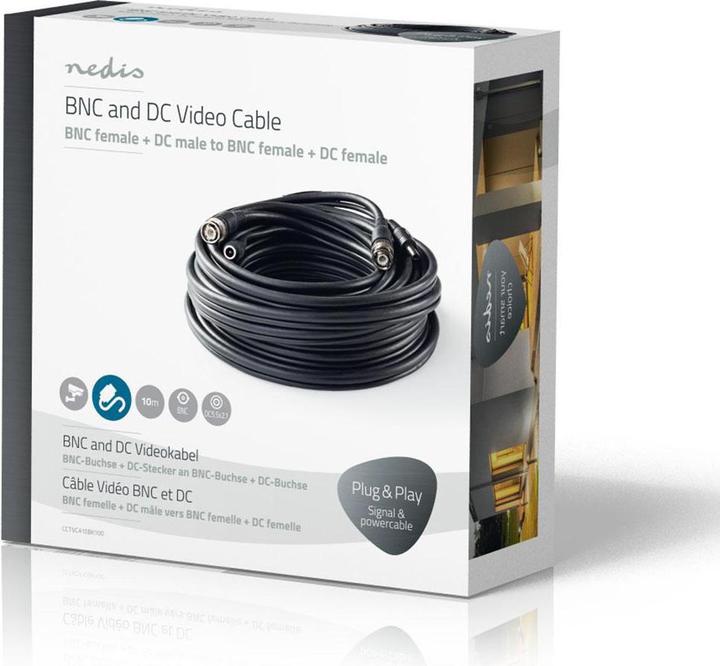 Actual product image Nedis CCTV cable RG59 with pre-assembled BNC and DC connectors, 10 m Siamese cable for surveillance and (S/FTP, CAT5, 10 m)