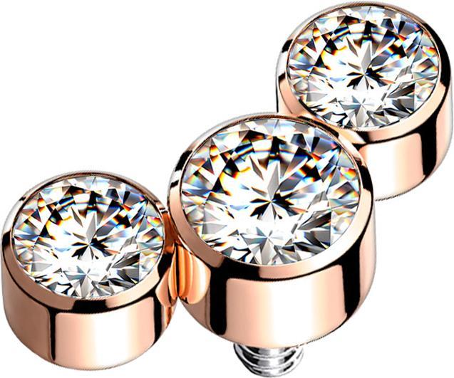 Star Piercing Dermal Anchor rosegold drei Kristalle silber (ohne Messing, Chirurgenstahl 316L)