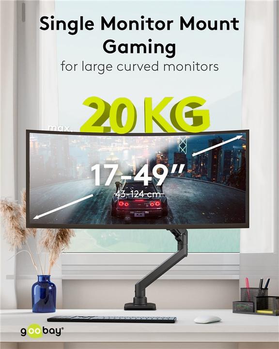 Produktbild Goobay Single-Monitorhalterung Gaming mit Gasdruckfeder, schwarz (Tisch, 49")
