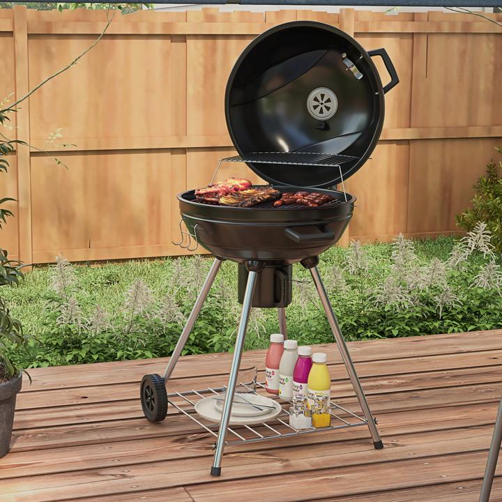 Actual product image Outsunny Kettle grill for charcoal with side hooks and castors