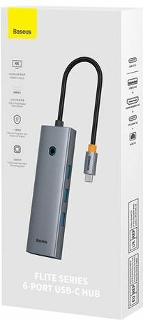 Actual product image Baseus Hub 6w1 UltraJoy 6-Port ( USB-C to 1xHDMI4K@30Hz + 3xUSB 3.0 + 1xPD +RJ45) (USB-C, 6 Ports)