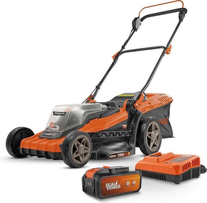 Powerplus Dual Power Battery Lawn Mäher PowDPGLWS2 - 40 V, 420 mm roh Grasmäher, inkl.2*20V Batterie (Akkubetrieb)