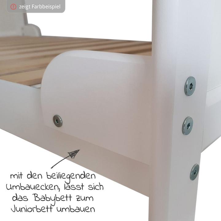 Actual product image jonka Cot and cot bed Moritz 70 x 140 cm - White Grey (140 x 70 cm)