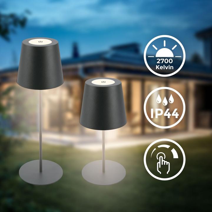 Produktbild B.K.Licht LED Akku Tischleuchte, IP44, 2,5W, anthrazit