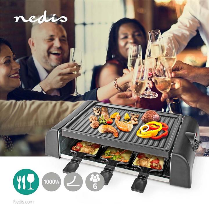 Actual product image Nedis Gourmet/Raclette Grill 6 Persons Spatula Temperature setting Non stick coating Rectangle