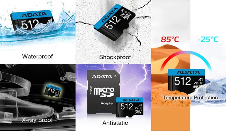 Actual product image Adata Premier 512GB microSDXC (UHS-I U1, Class 10, V10, A1) (512 GB, microSDXC, U1, UHS-I)