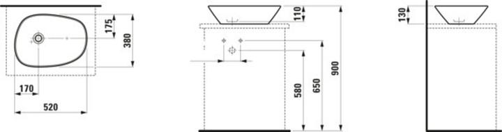 Produktbild Laufen Palomba Waschtisch-Schale, ohne Hahnloch, ohne Überlauf, 520x380 (520 mm, 140 mm)
