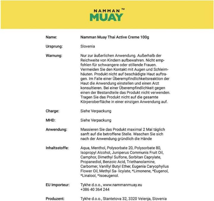 Image du produit Namman Muay Crème Muay Active 100g (1 x, 100 g)