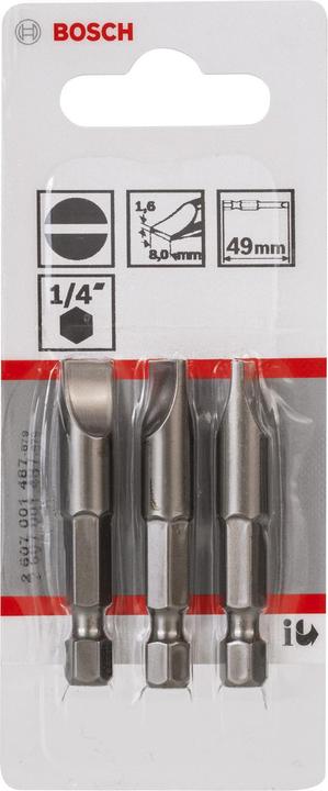 Produktbild Bosch Professional Zubehör Schrauberbit Extra-Hart S 1,6 x 8,0, 49 mm, 3er-Pack (S 1.6x8.0)