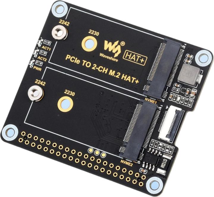 Actual product image WaveShare PCIe to M.2 HAT+ double SSD adapter for Raspberry Pi 5