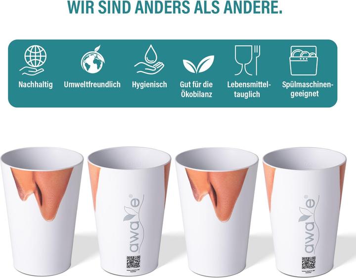 Actual product image Awave 4-piece festival cup set, 400 ml, rPET, with calibration mark and spacer, nose motif (0.40 l, 4 x)