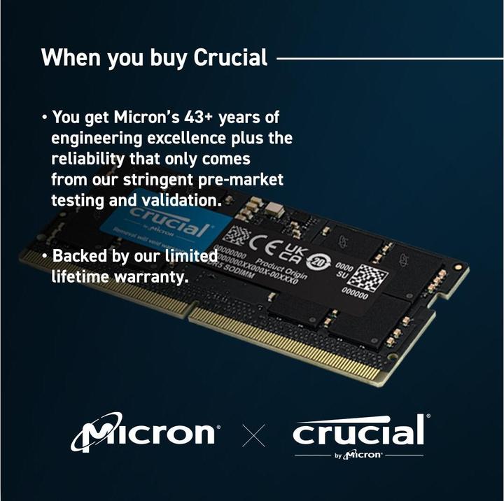 Actual product image Crucial CT16G56C46S5 (1 x 16GB, 5600 MHz, DDR5 RAM, SO-DIMM)